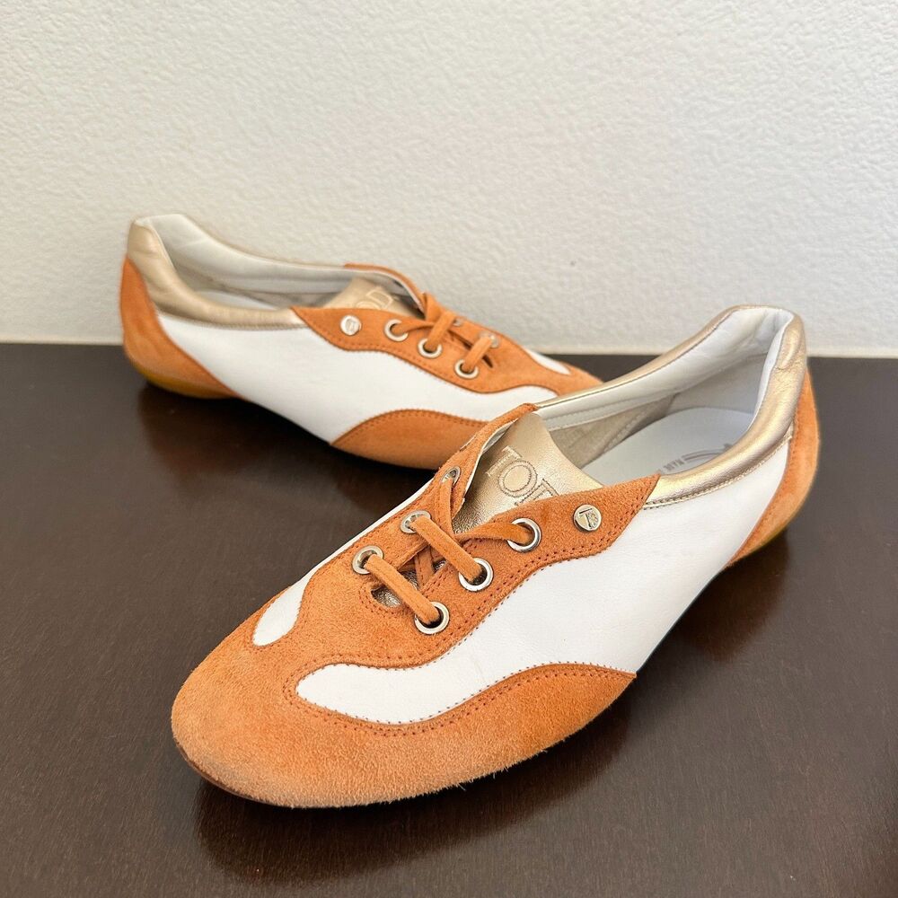 Tod's Sneaker Mule Bowling Style Shoes Orange White Slip On Y2k Womens 6 EU 36.5